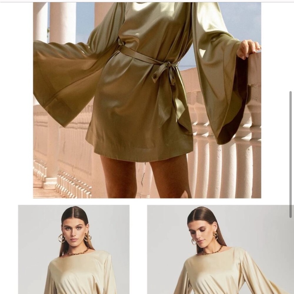 Retrofete Ophelia Sage Green Mini Silk Dress
Dettachable belt to sinch